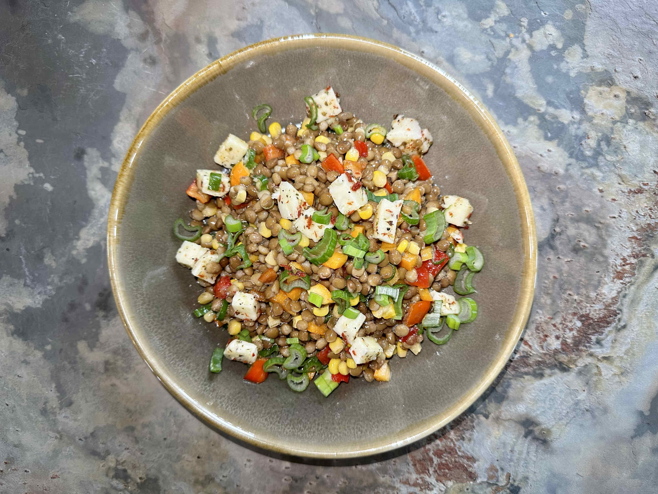 Lentil salad with feta cheese