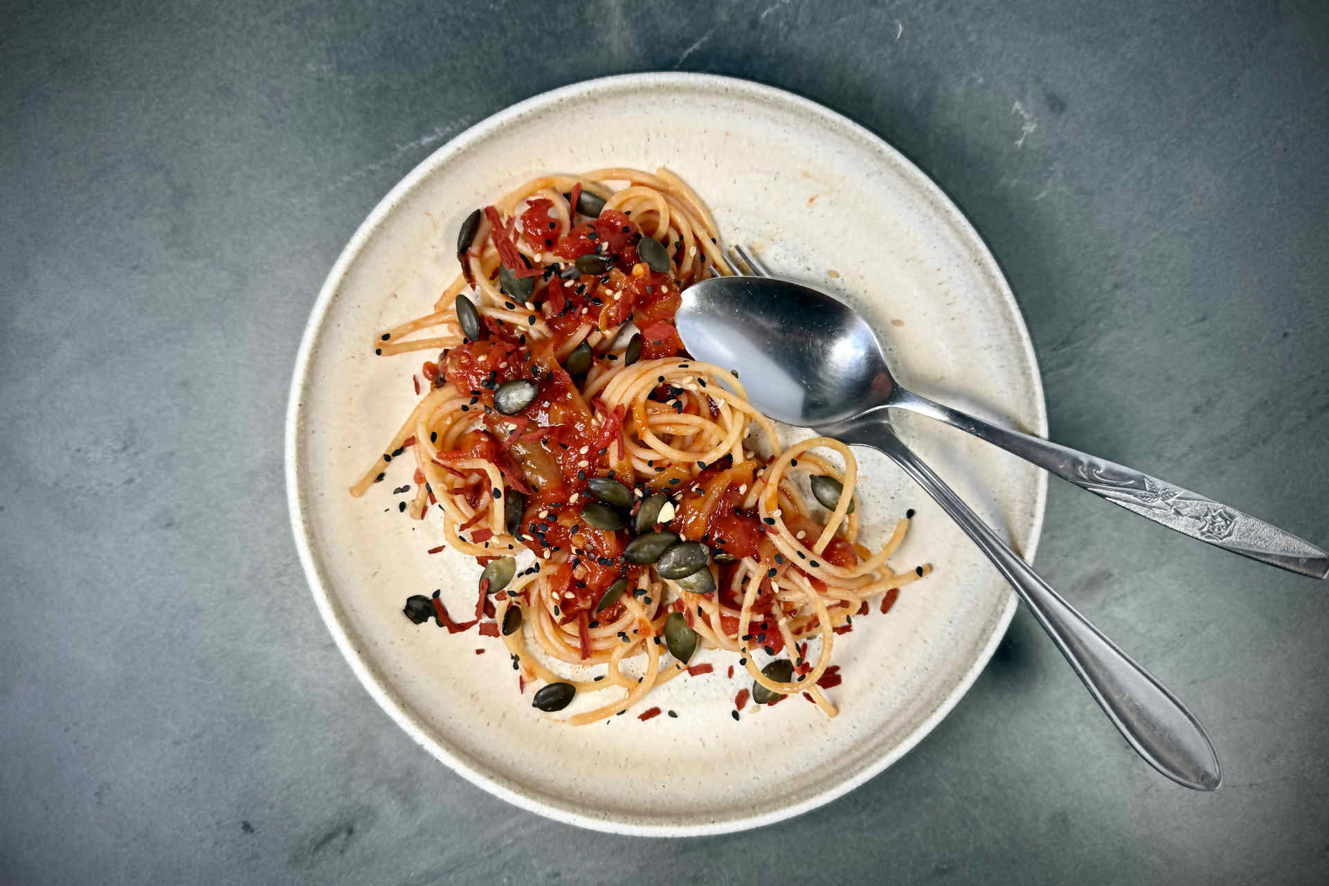 A Fermented Twist on a Pasta Classic: Kimchi Tomato Spaghetti