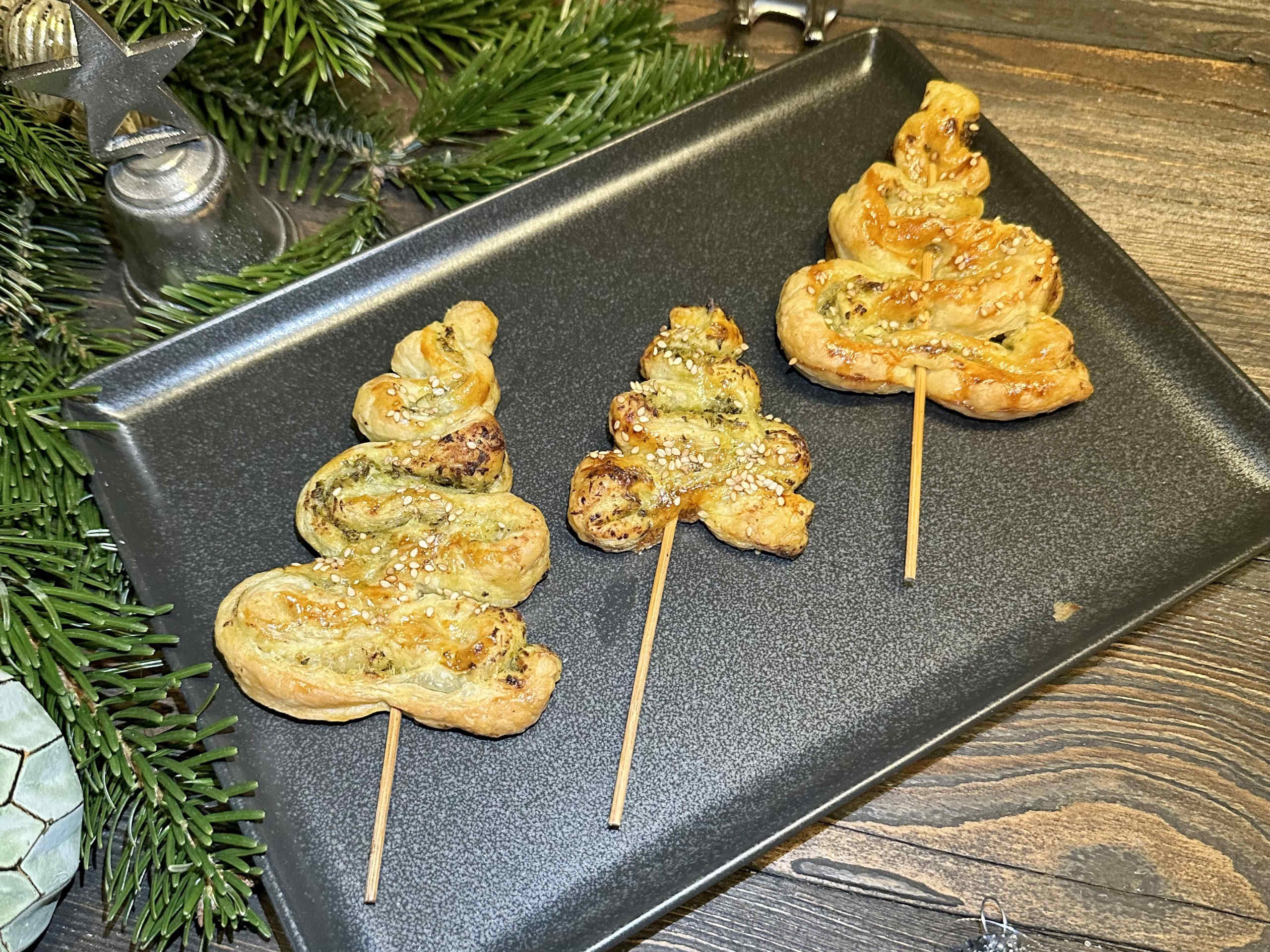 Christmas tree on a stick with pesto